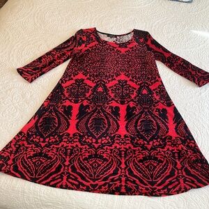 LBISSE Dress Women’s XL Velvety Stretchy Fit & Flare Red Black Boho‎ Party